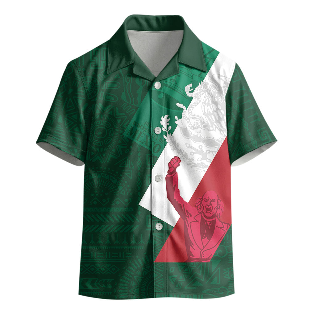 Dia de la Independencia de Mexico Kid Hawaiian Shirt 16 De Septiembre Traditional Aztec Tribal Green