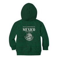 Dia de la Independencia de Mexico Kid Hoodie 16 De Septiembre Traditional Aztec Tribal Green