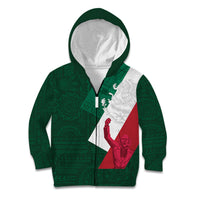 Dia de la Independencia de Mexico Kid Hoodie 16 De Septiembre Traditional Aztec Tribal Green
