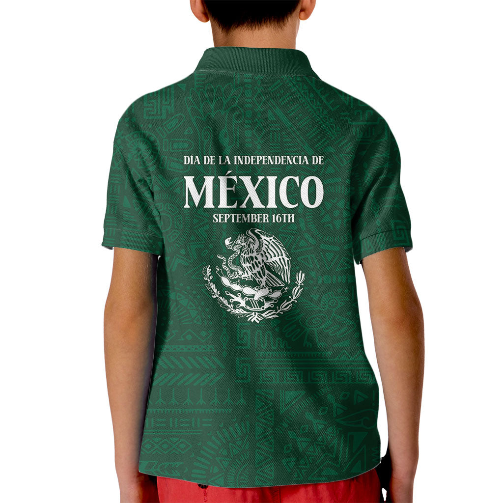 Dia de la Independencia de Mexico Kid Polo Shirt 16 De Septiembre Traditional Aztec Tribal Green