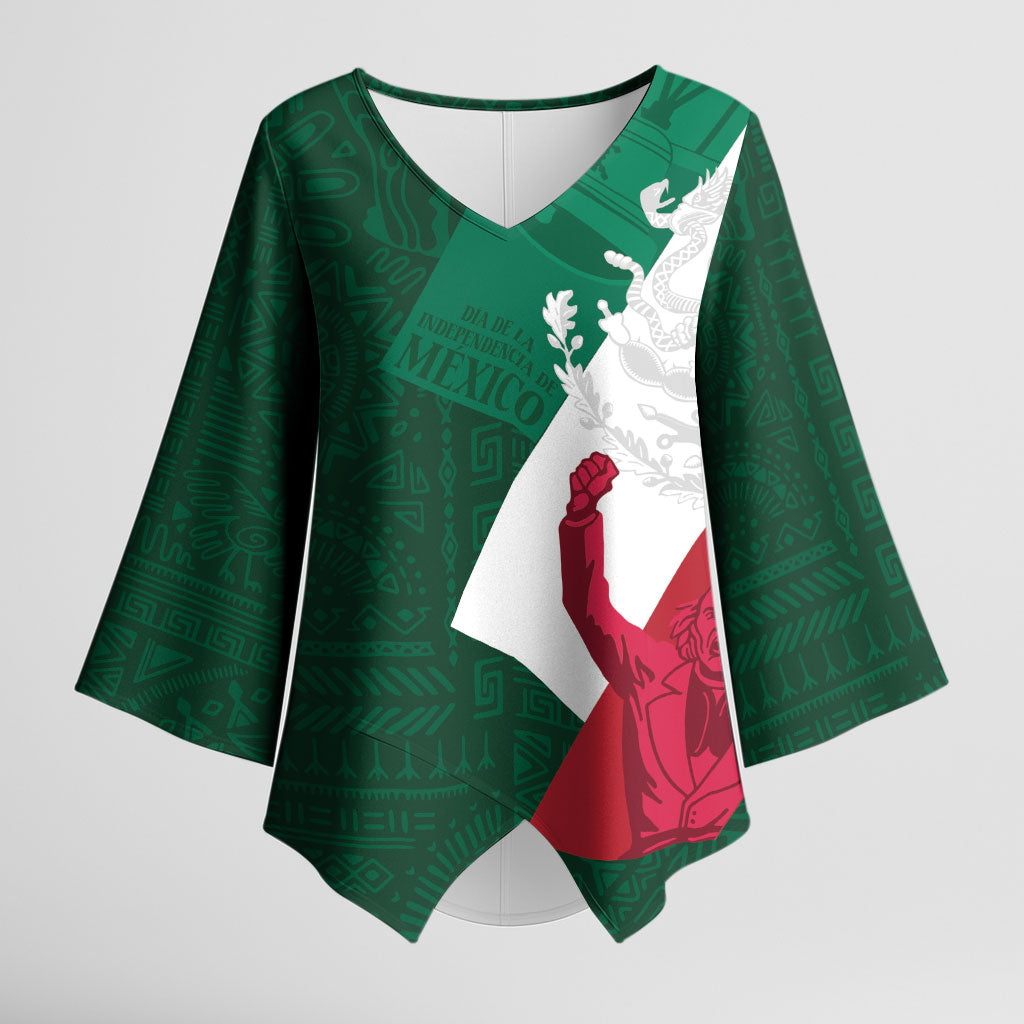 Dia de la Independencia de Mexico Kimono Sleeve Blouse 16 De Septiembre Traditional Aztec Tribal Green