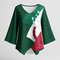 Dia de la Independencia de Mexico Kimono Sleeve Blouse 16 De Septiembre Traditional Aztec Tribal Green