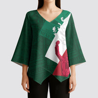 Dia de la Independencia de Mexico Kimono Sleeve Blouse 16 De Septiembre Traditional Aztec Tribal Green