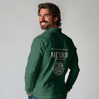 Dia de la Independencia de Mexico Long Sleeve Polo Shirt 16 De Septiembre Traditional Aztec Tribal Green
