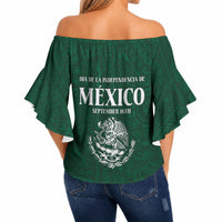 Dia de la Independencia de Mexico Off Shoulder Wrap Waist Top 16 De Septiembre Traditional Aztec Tribal Green