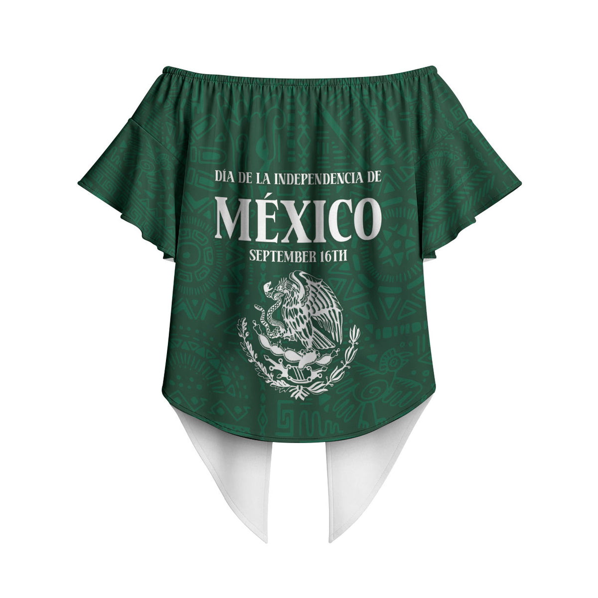 Dia de la Independencia de Mexico Off Shoulder Wrap Waist Top 16 De Septiembre Traditional Aztec Tribal Green