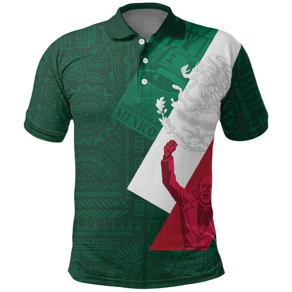 Dia de la Independencia de Mexico Polo Shirt 16 De Septiembre Traditional Aztec Tribal Green