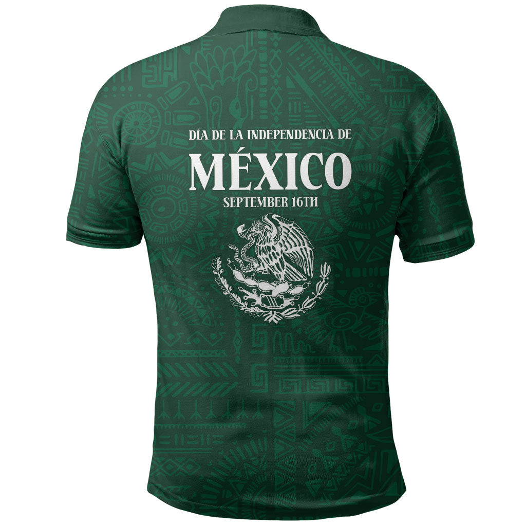 Dia de la Independencia de Mexico Polo Shirt 16 De Septiembre Traditional Aztec Tribal Green