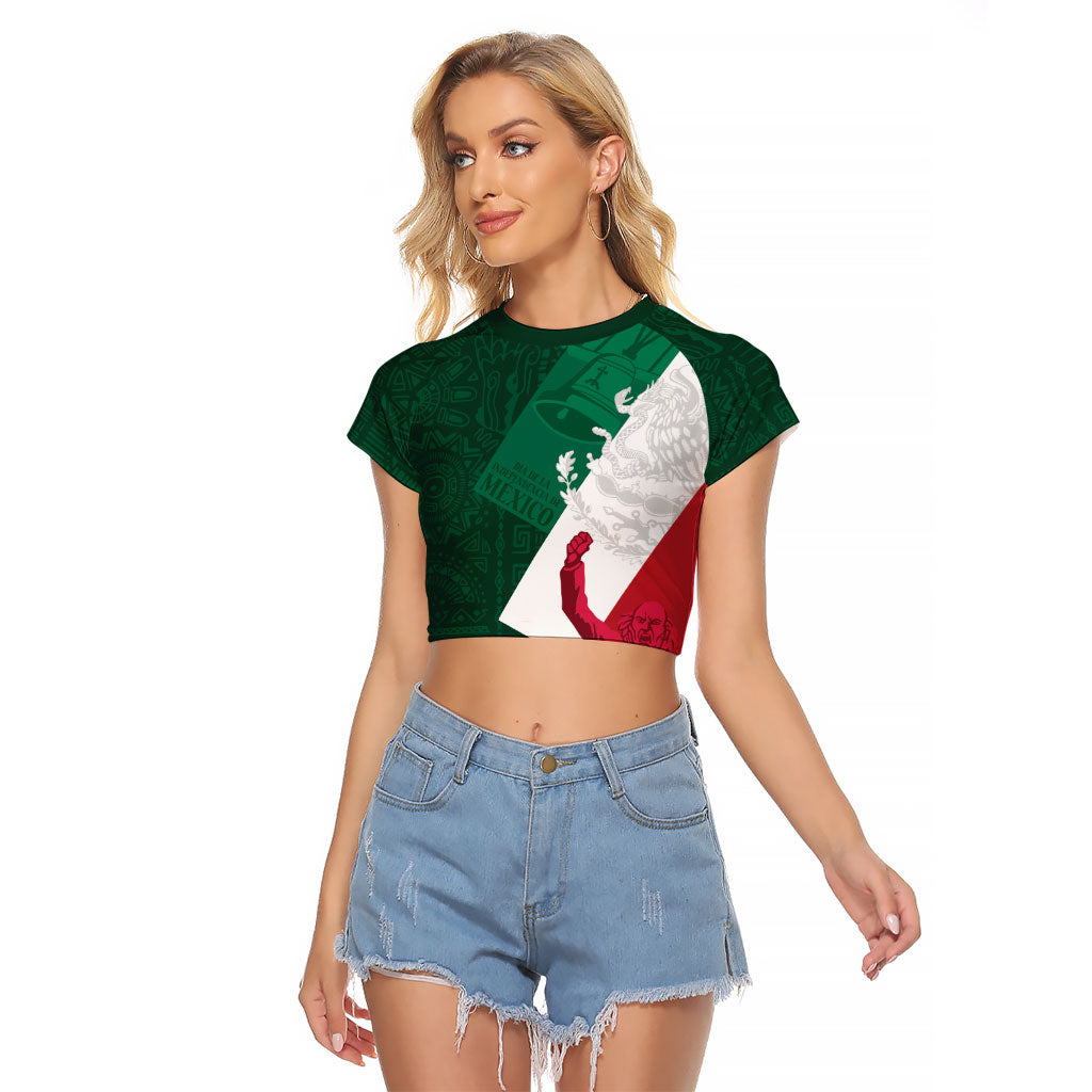 Dia de la Independencia de Mexico Raglan Cropped T Shirt 16 De Septiembre Traditional Aztec Tribal Green