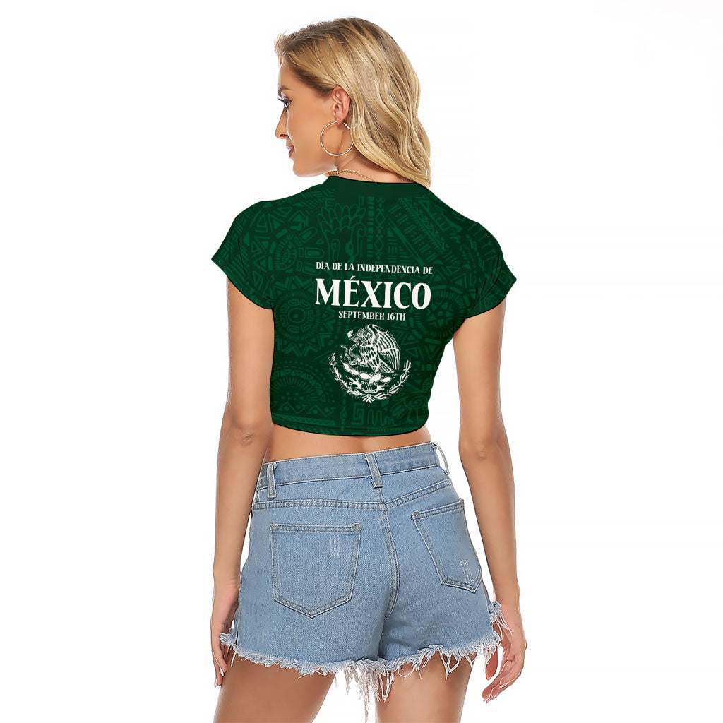 Dia de la Independencia de Mexico Raglan Cropped T Shirt 16 De Septiembre Traditional Aztec Tribal Green