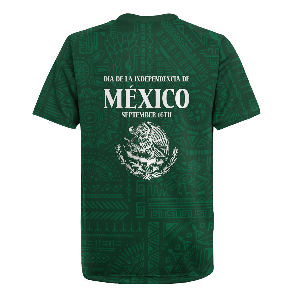 Dia de la Independencia de Mexico Rugby Jersey 16 De Septiembre Traditional Aztec Tribal Green
