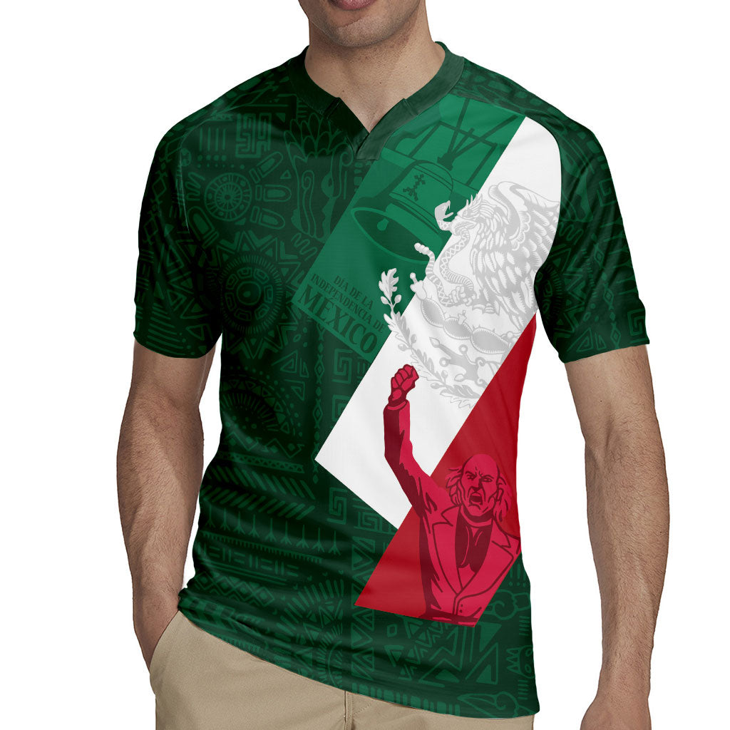 Dia de la Independencia de Mexico Rugby Jersey 16 De Septiembre Traditional Aztec Tribal Green