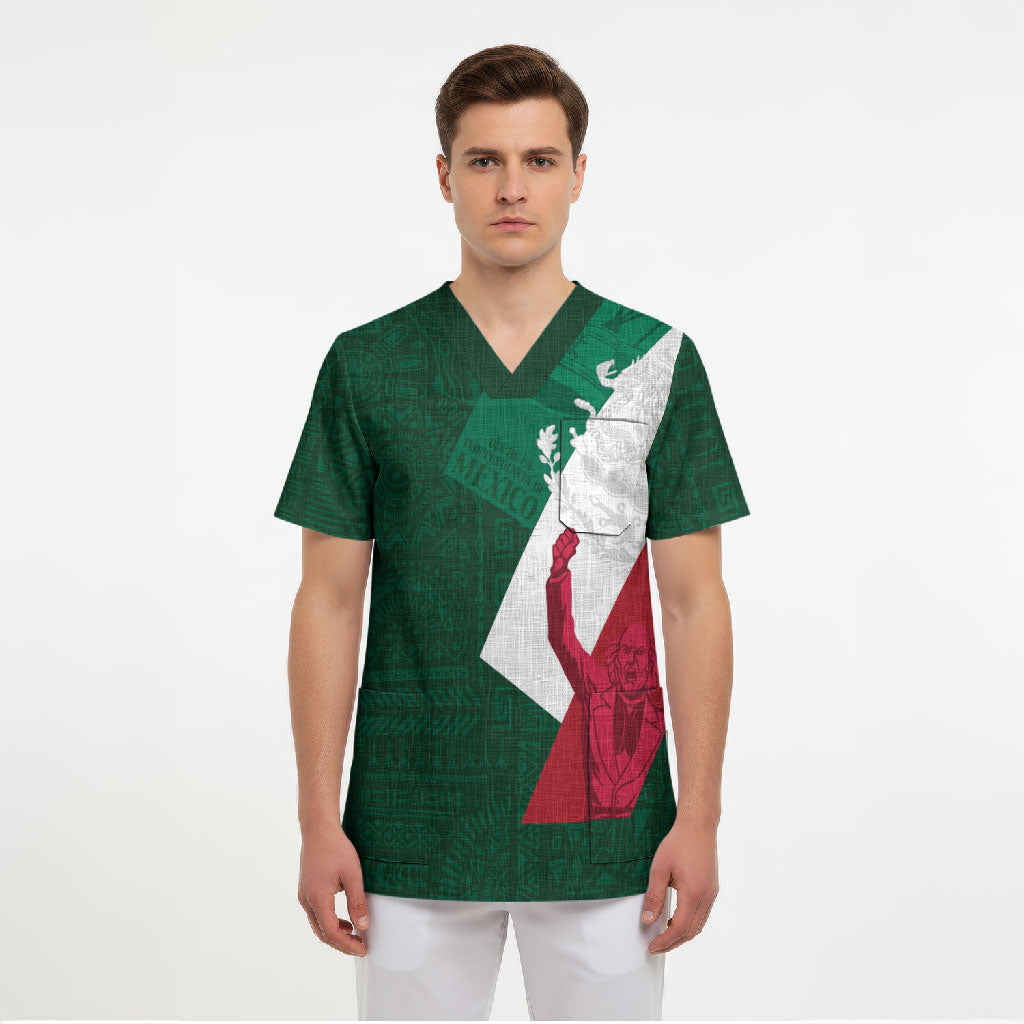 Dia de la Independencia de Mexico Scrub Top 16 De Septiembre Traditional Aztec Tribal Green