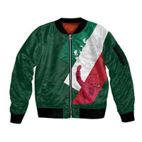 Dia de la Independencia de Mexico Sleeve Zip Bomber Jacket 16 De Septiembre Traditional Aztec Tribal Green