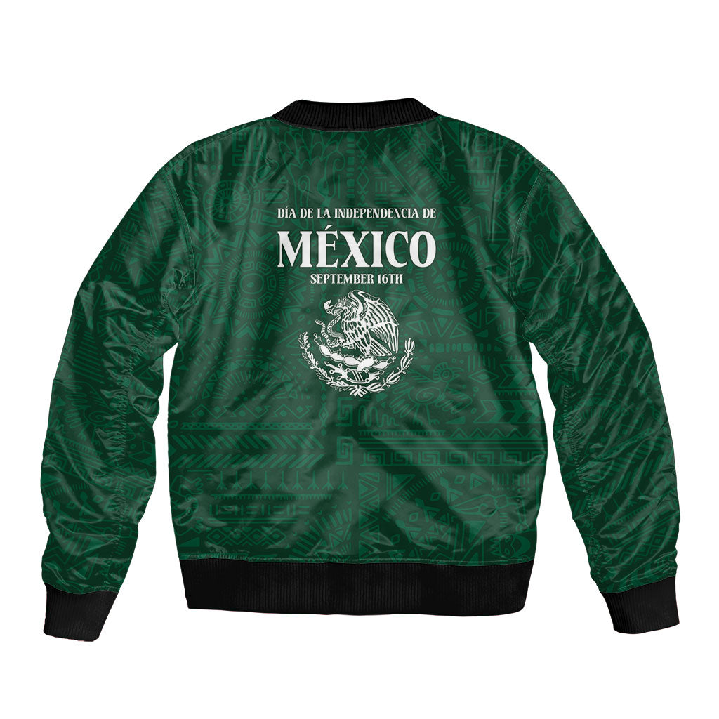 Dia de la Independencia de Mexico Sleeve Zip Bomber Jacket 16 De Septiembre Traditional Aztec Tribal Green