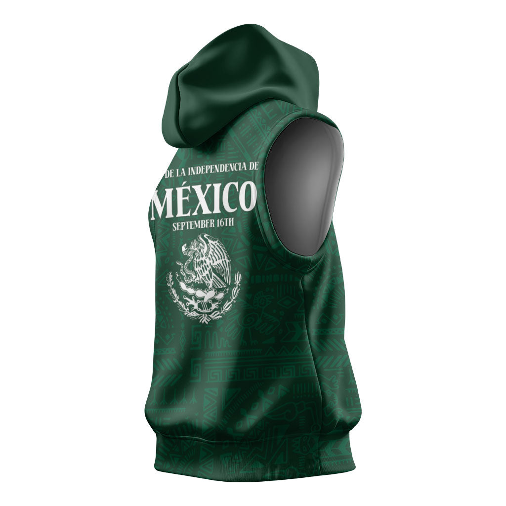 Dia de la Independencia de Mexico Sleeveless Hoodie 16 De Septiembre Traditional Aztec Tribal Green