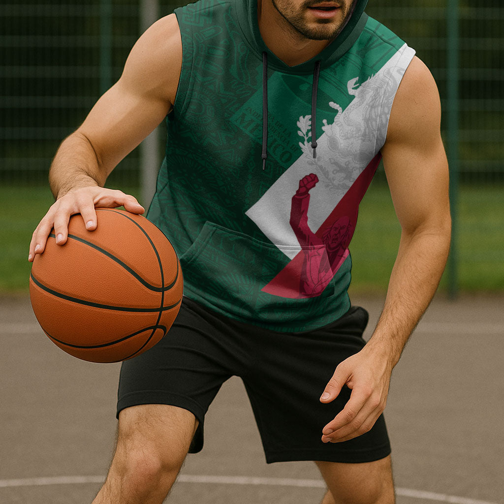 Dia de la Independencia de Mexico Sleeveless Hoodie 16 De Septiembre Traditional Aztec Tribal Green