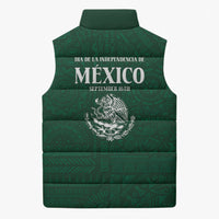 Dia de la Independencia de Mexico Sleeveless Puffer Jacket 16 De Septiembre Traditional Aztec Tribal Green