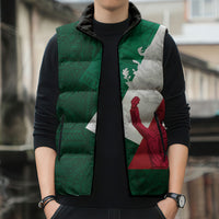 Dia de la Independencia de Mexico Sleeveless Puffer Jacket 16 De Septiembre Traditional Aztec Tribal Green