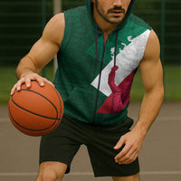 Dia de la Independencia de Mexico Sleeveless Zip Hoodie 16 De Septiembre Traditional Aztec Tribal Green