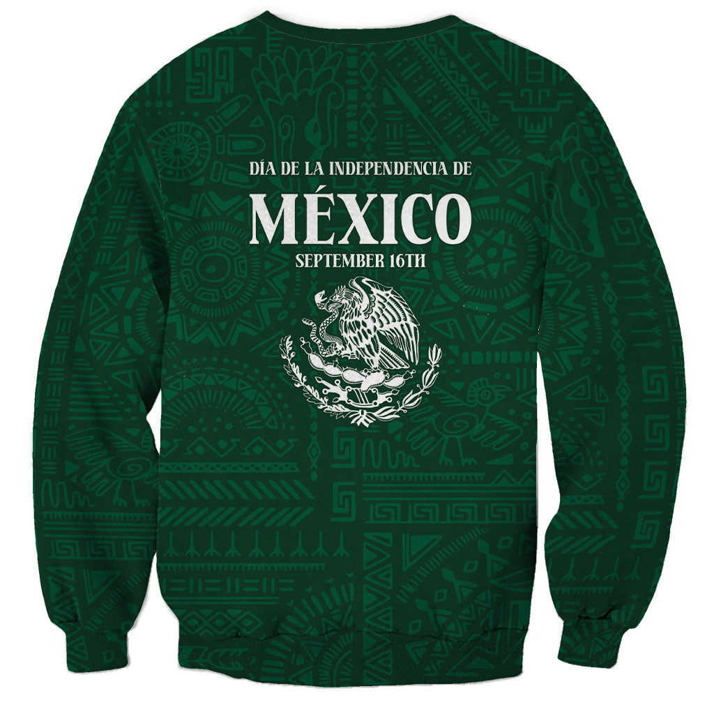 Dia de la Independencia de Mexico Sweatshirt 16 De Septiembre Traditional Aztec Tribal Green