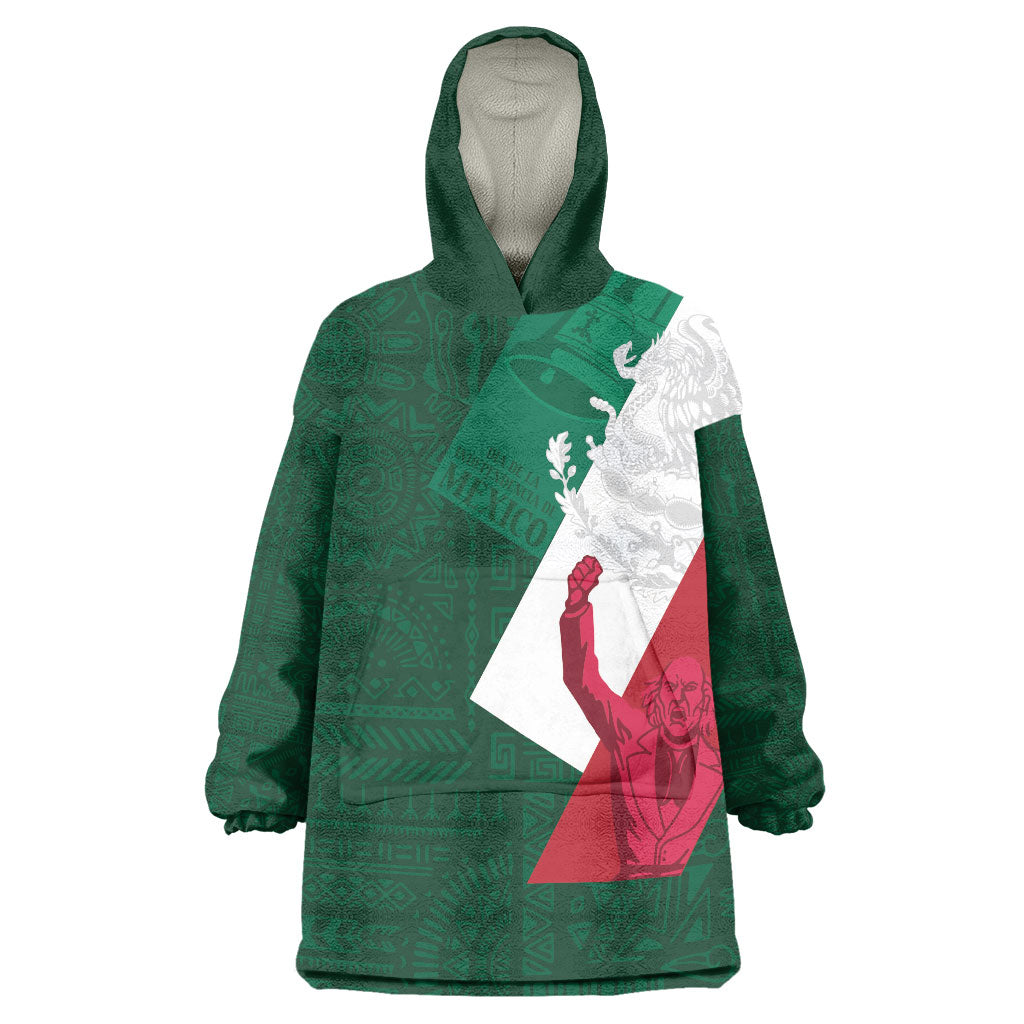 Dia de la Independencia de Mexico Wearable Blanket Hoodie 16 De Septiembre Traditional Aztec Tribal Green