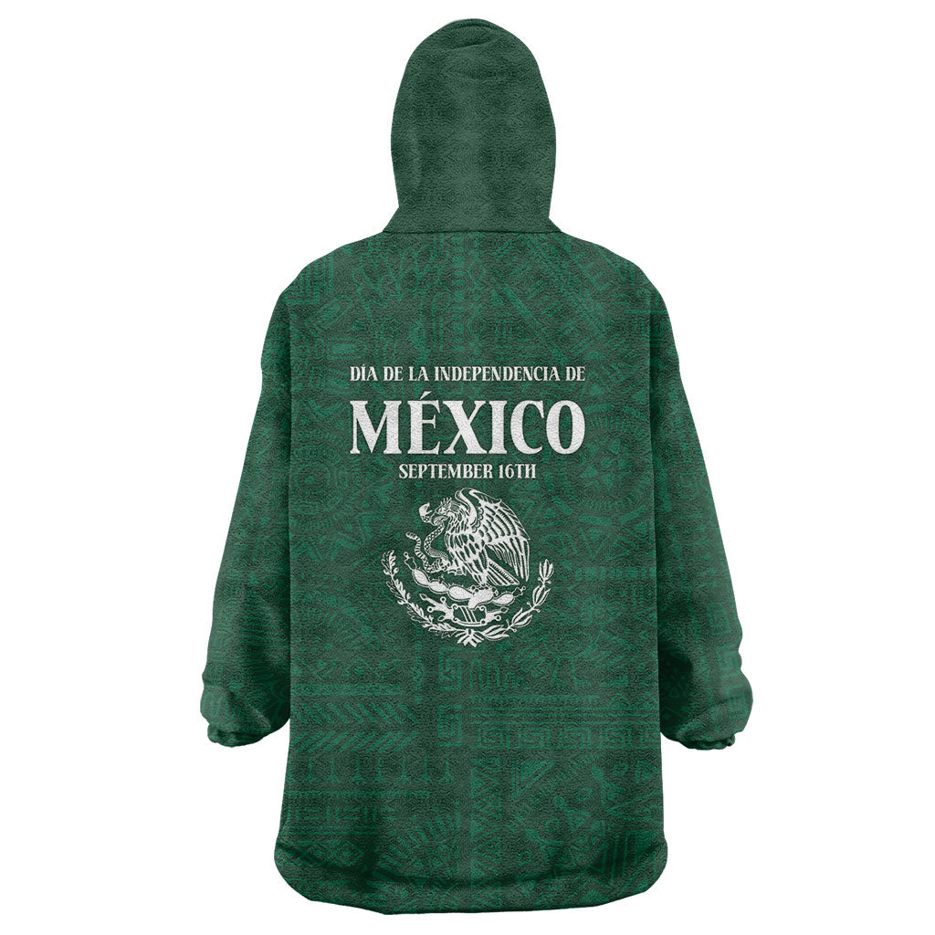 Dia de la Independencia de Mexico Wearable Blanket Hoodie 16 De Septiembre Traditional Aztec Tribal Green