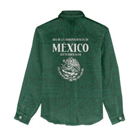 Dia de la Independencia de Mexico Women Casual Shirt 16 De Septiembre Traditional Aztec Tribal Green