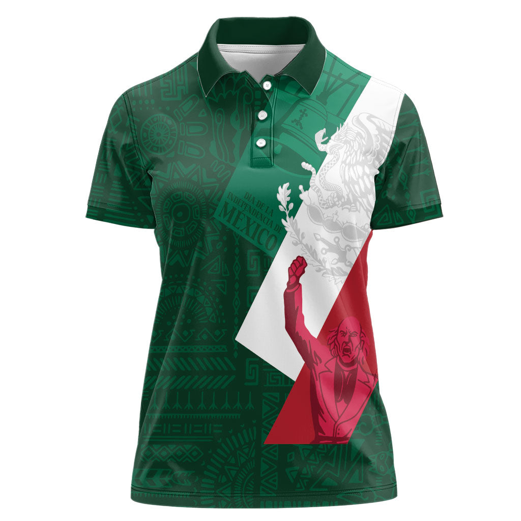 Dia de la Independencia de Mexico Women Polo Shirt 16 De Septiembre Traditional Aztec Tribal Green