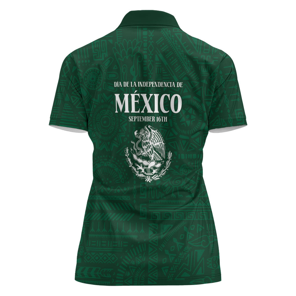 Dia de la Independencia de Mexico Women Polo Shirt 16 De Septiembre Traditional Aztec Tribal Green