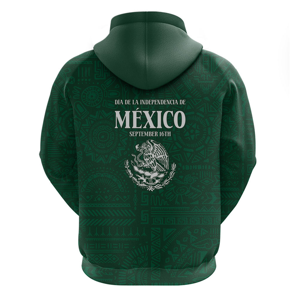 Dia de la Independencia de Mexico Zip Hoodie 16 De Septiembre Traditional Aztec Tribal Green