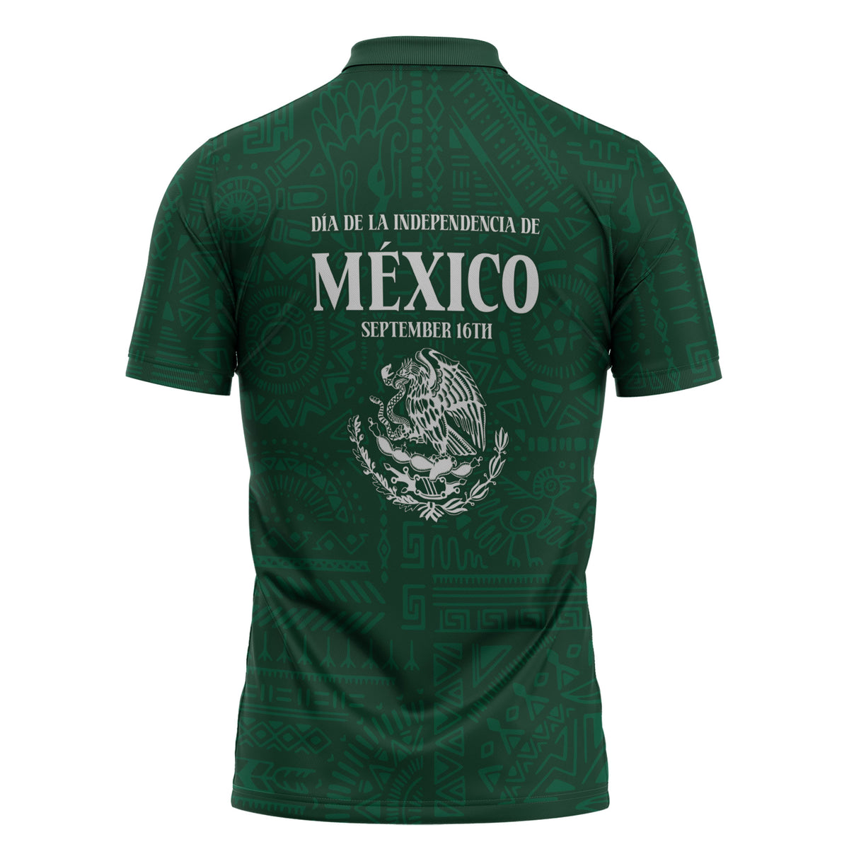 Dia de la Independencia de Mexico Zipper Polo Shirt 16 De Septiembre Traditional Aztec Tribal Green