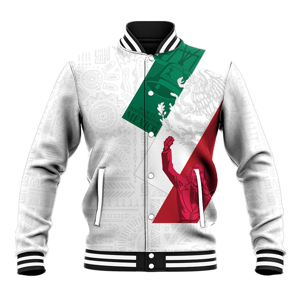 Dia de la Independencia de Mexico Baseball Jacket 16 De Septiembre Traditional Aztec Tribal White