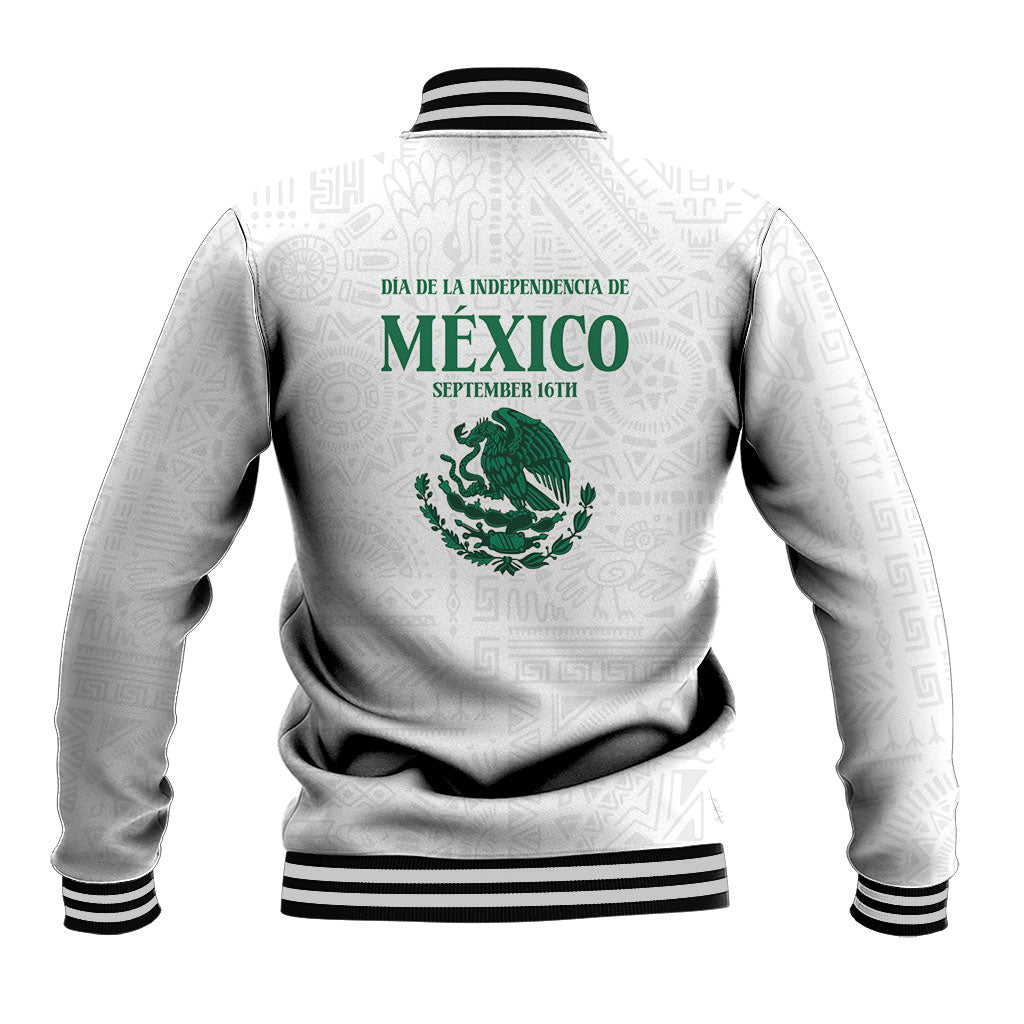 Dia de la Independencia de Mexico Baseball Jacket 16 De Septiembre Traditional Aztec Tribal White