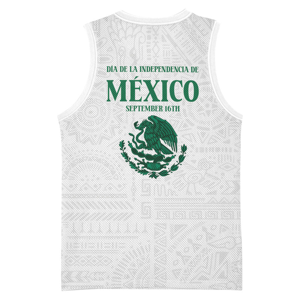 Dia de la Independencia de Mexico Basketball Jersey 16 De Septiembre Traditional Aztec Tribal White