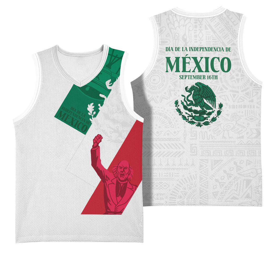 Dia de la Independencia de Mexico Basketball Jersey 16 De Septiembre Traditional Aztec Tribal White