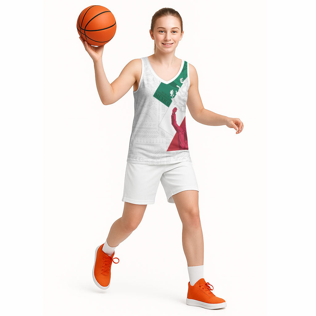 Dia de la Independencia de Mexico Basketball Jersey 16 De Septiembre Traditional Aztec Tribal White