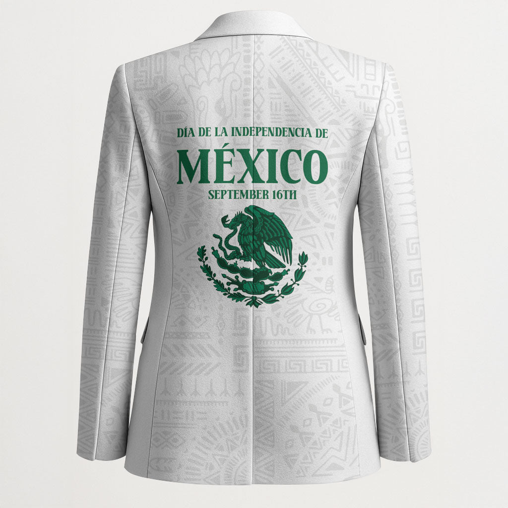 Dia de la Independencia de Mexico Blazer 16 De Septiembre Traditional Aztec Tribal White