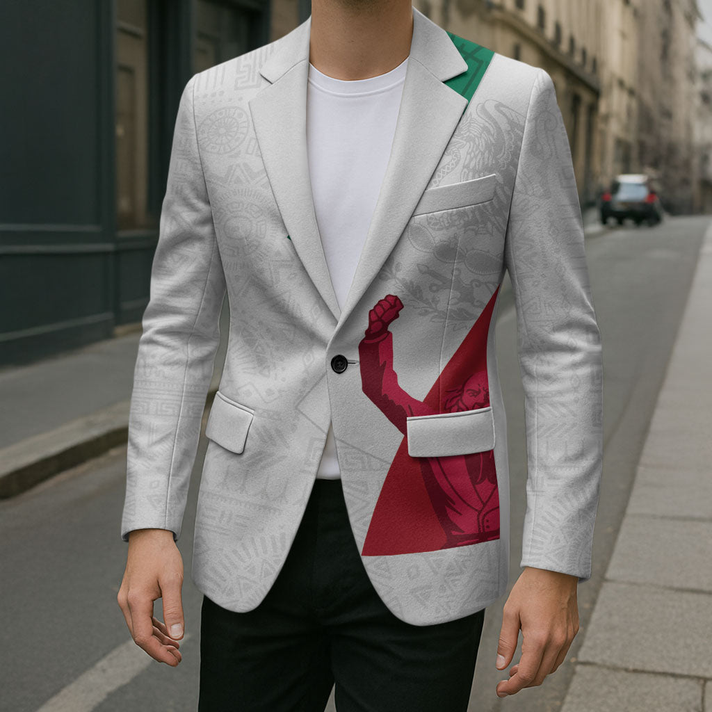 Dia de la Independencia de Mexico Blazer 16 De Septiembre Traditional Aztec Tribal White
