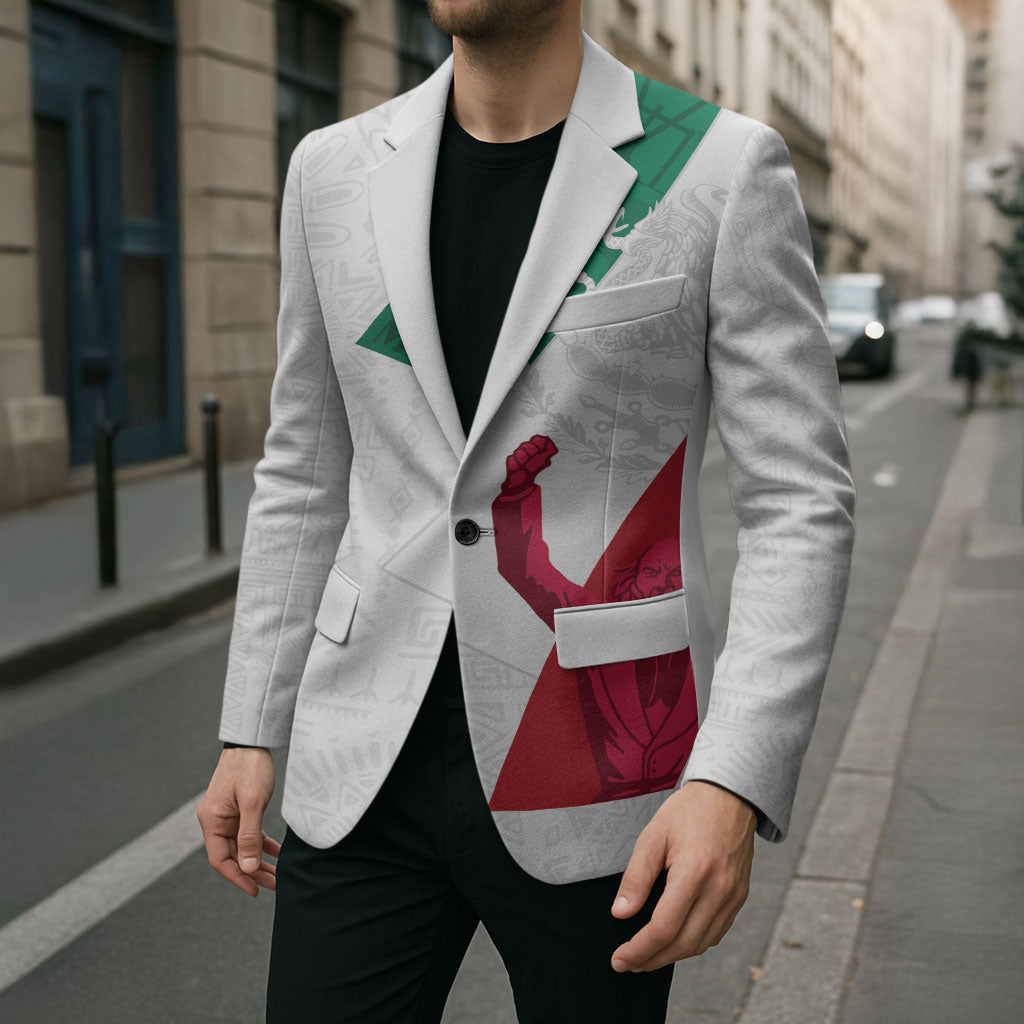 Dia de la Independencia de Mexico Blazer 16 De Septiembre Traditional Aztec Tribal White