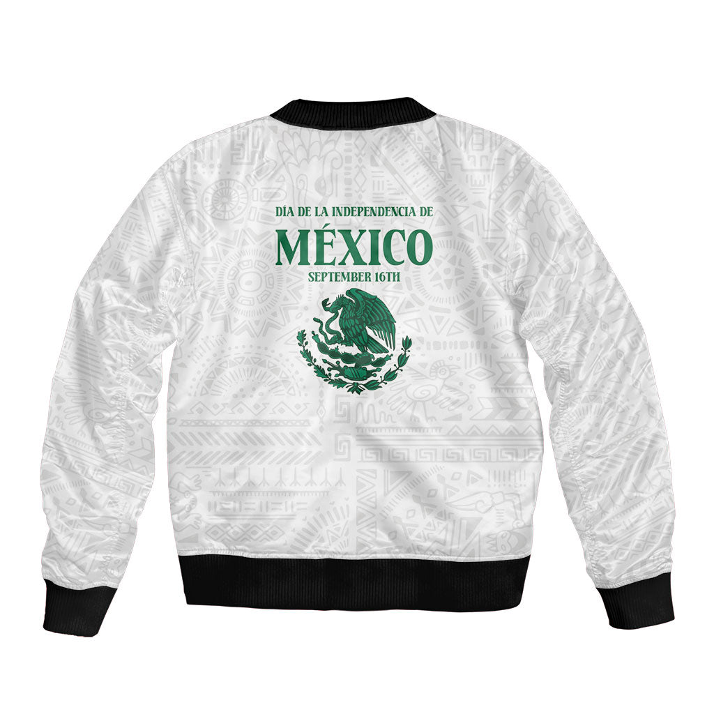 Dia de la Independencia de Mexico Bomber Jacket 16 De Septiembre Traditional Aztec Tribal White