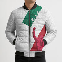 Dia de la Independencia de Mexico Bomber Puffer Jacket 16 De Septiembre Traditional Aztec Tribal White