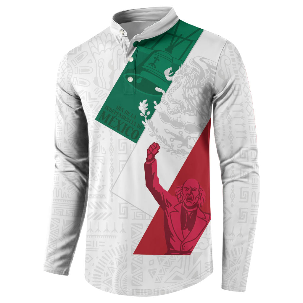 Dia de la Independencia de Mexico Button Sweatshirt 16 De Septiembre Traditional Aztec Tribal White