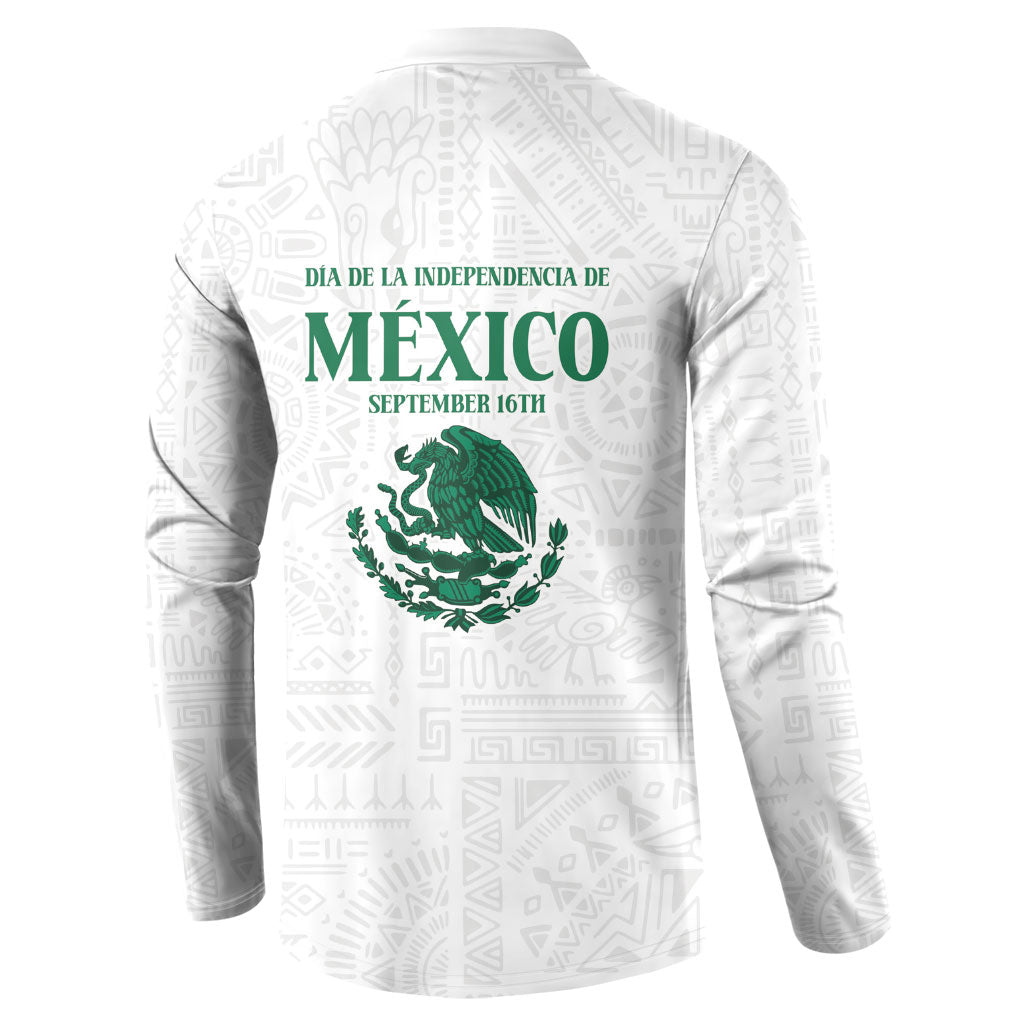Dia de la Independencia de Mexico Button Sweatshirt 16 De Septiembre Traditional Aztec Tribal White