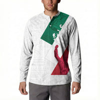 Dia de la Independencia de Mexico Button Sweatshirt 16 De Septiembre Traditional Aztec Tribal White