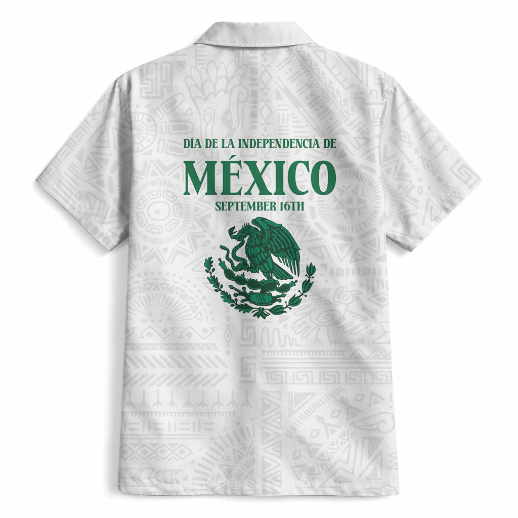 Dia de la Independencia de Mexico Hawaiian Shirt 16 De Septiembre Traditional Aztec Tribal White
