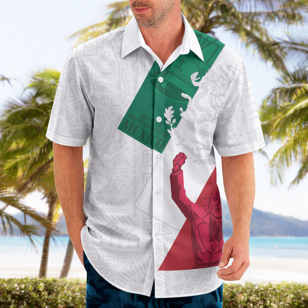 Dia de la Independencia de Mexico Hawaiian Shirt 16 De Septiembre Traditional Aztec Tribal White