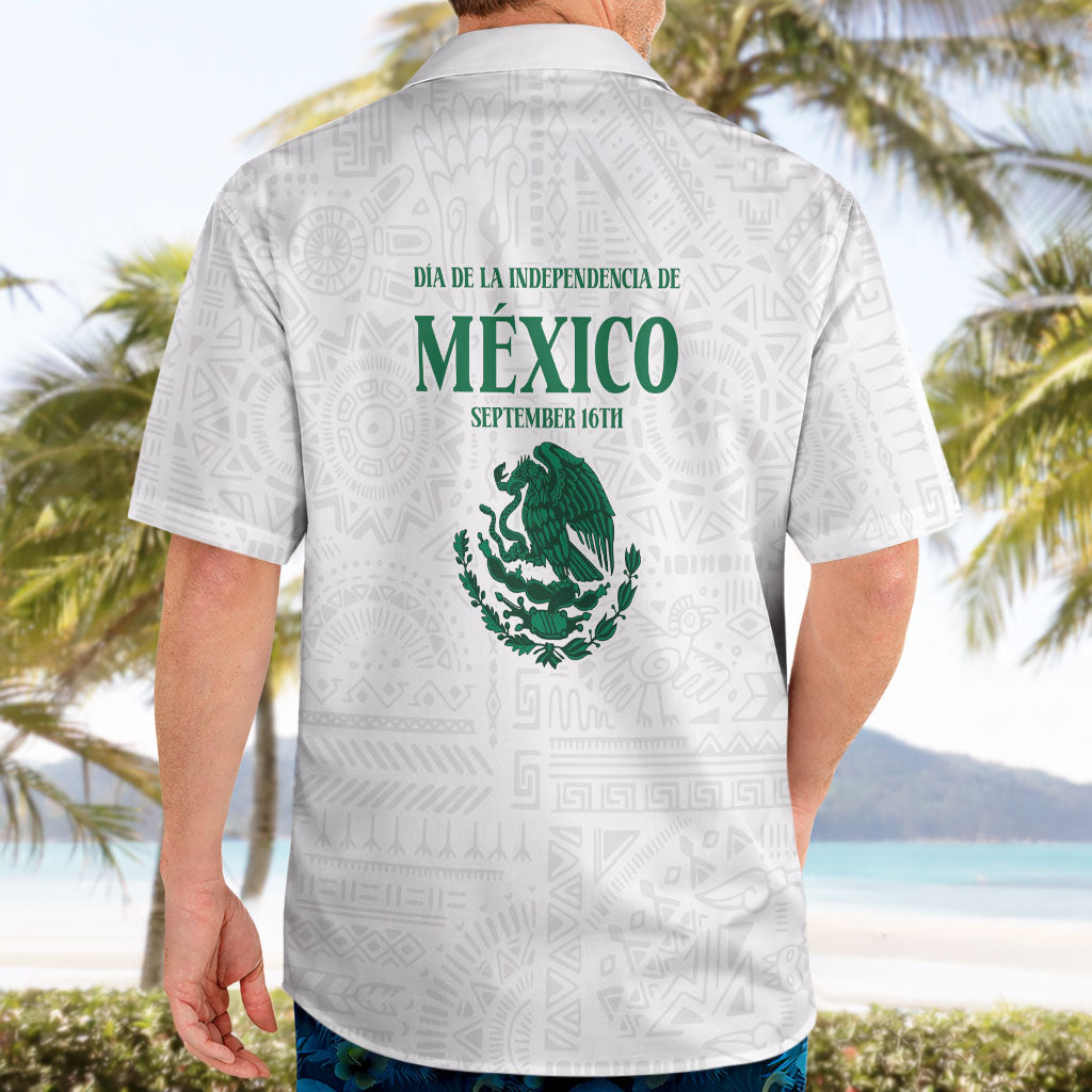 Dia de la Independencia de Mexico Hawaiian Shirt 16 De Septiembre Traditional Aztec Tribal White