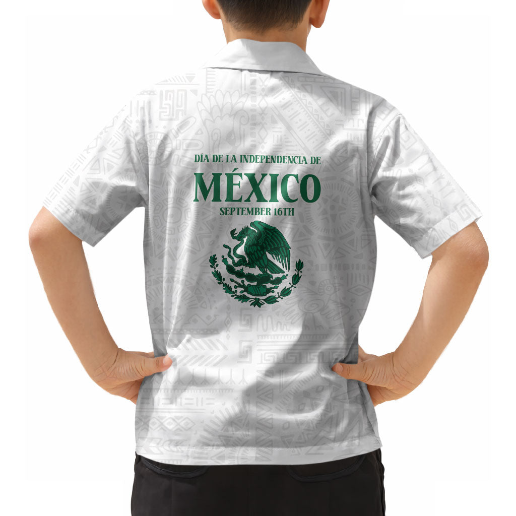 Dia de la Independencia de Mexico Hawaiian Shirt 16 De Septiembre Traditional Aztec Tribal White