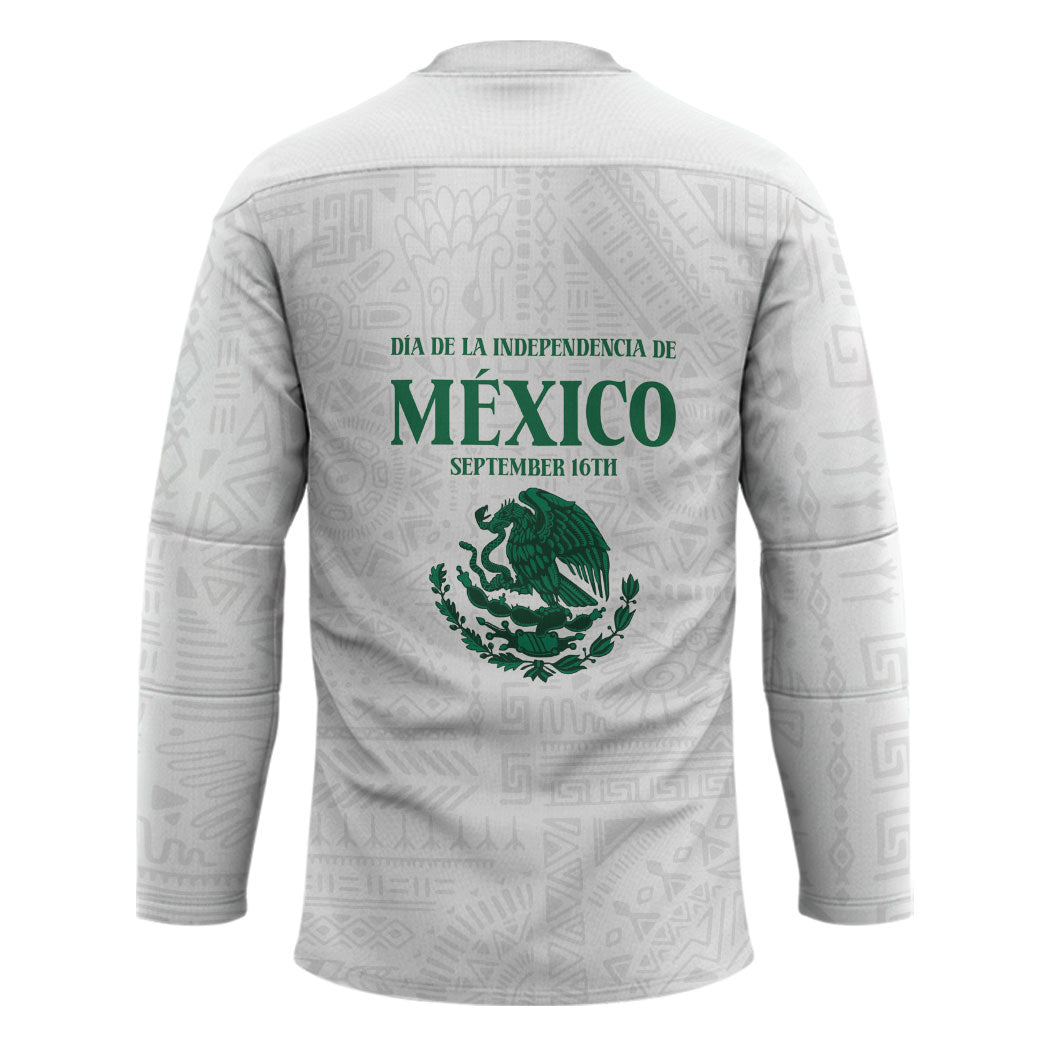 Dia de la Independencia de Mexico Hockey Jersey 16 De Septiembre Traditional Aztec Tribal White